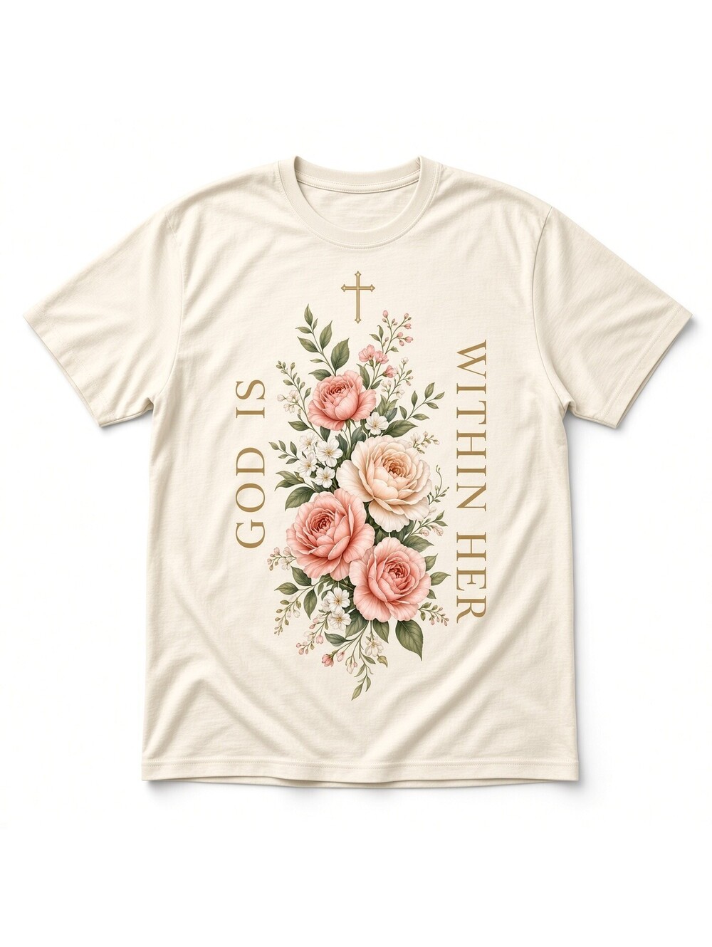 4Pcs 10" God Is Within Her Floral Cross DTF Transfer Heat Press